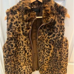 J Crew leopard print fake fur vest/gilet - size M